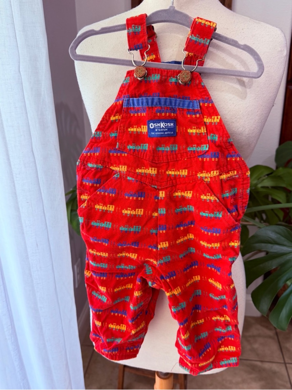 Vintage OshKosh B’Gosh Vestbak Red Train Overalls Toddler 12M
